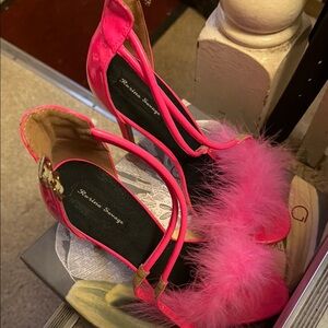 Rosina Savage Hot Pink Feather Strap High Heels